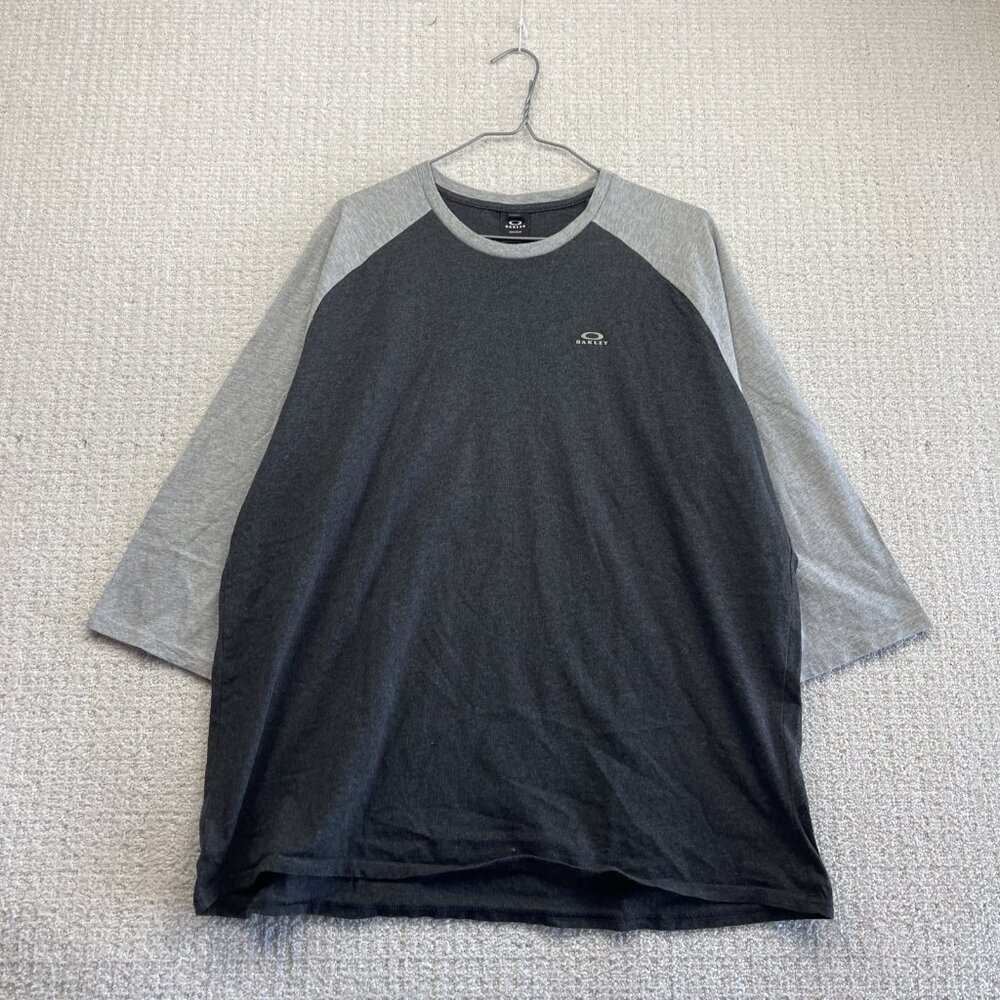 Oakley Shirt Mens 2XL 3/4 Sleeve Baseball Tee Black / Grey Minimalist Logo
